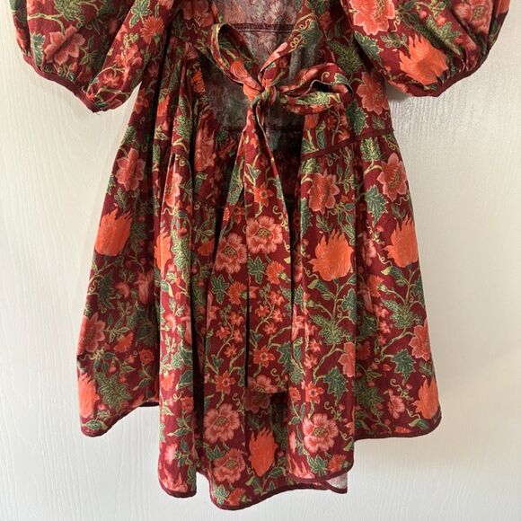Laura Ashley UO Exclusive Tiered Bella Dress Floral Red Pink Exposed Back Medium - Picture 9 of 11